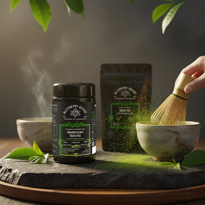 Ceremonial Matcha + 5 Mushrooms & Suntheanine® Blend